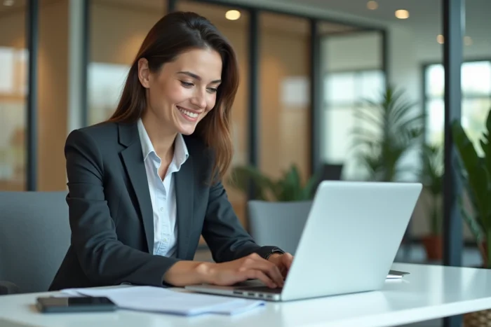 Femme d affaires travaillant sur ordinateur dans un bureau moderne