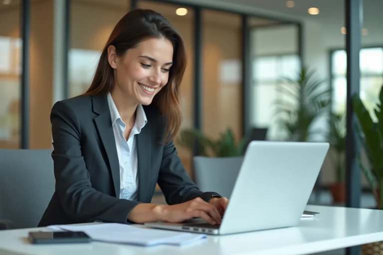 Femme d affaires travaillant sur ordinateur dans un bureau moderne