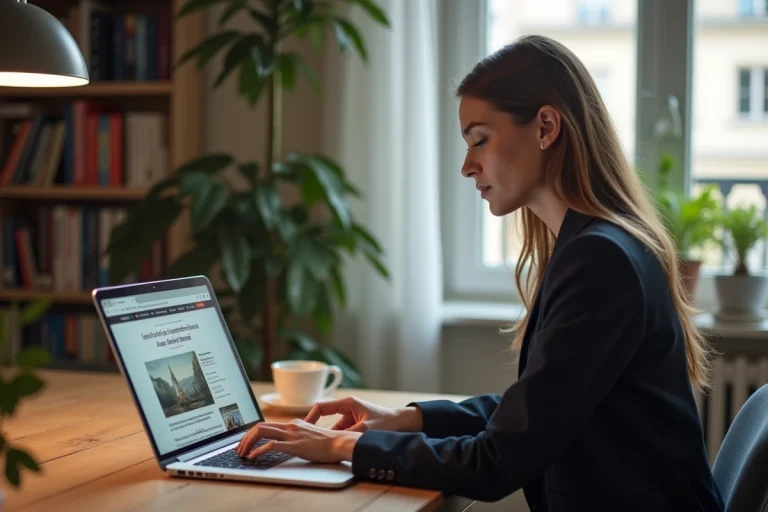 Jeune femme travaillant sur son ordinateur à la maison