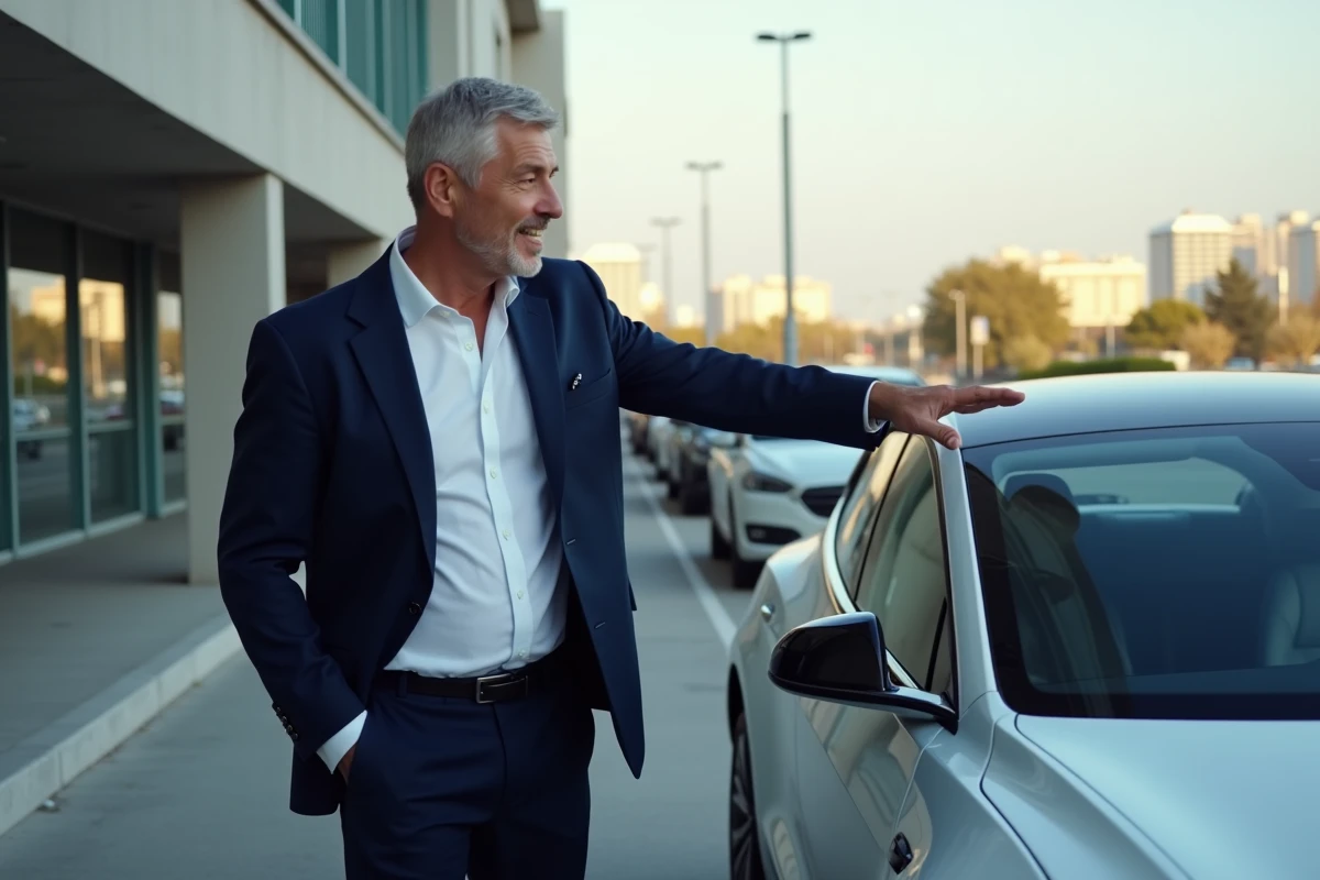 Homme d affaires expliquant les modes de conduite électrique