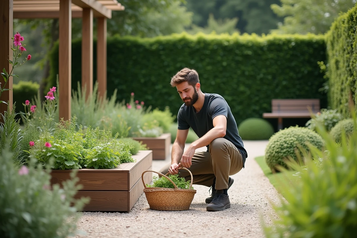 Jeune homme cultivant un lit d