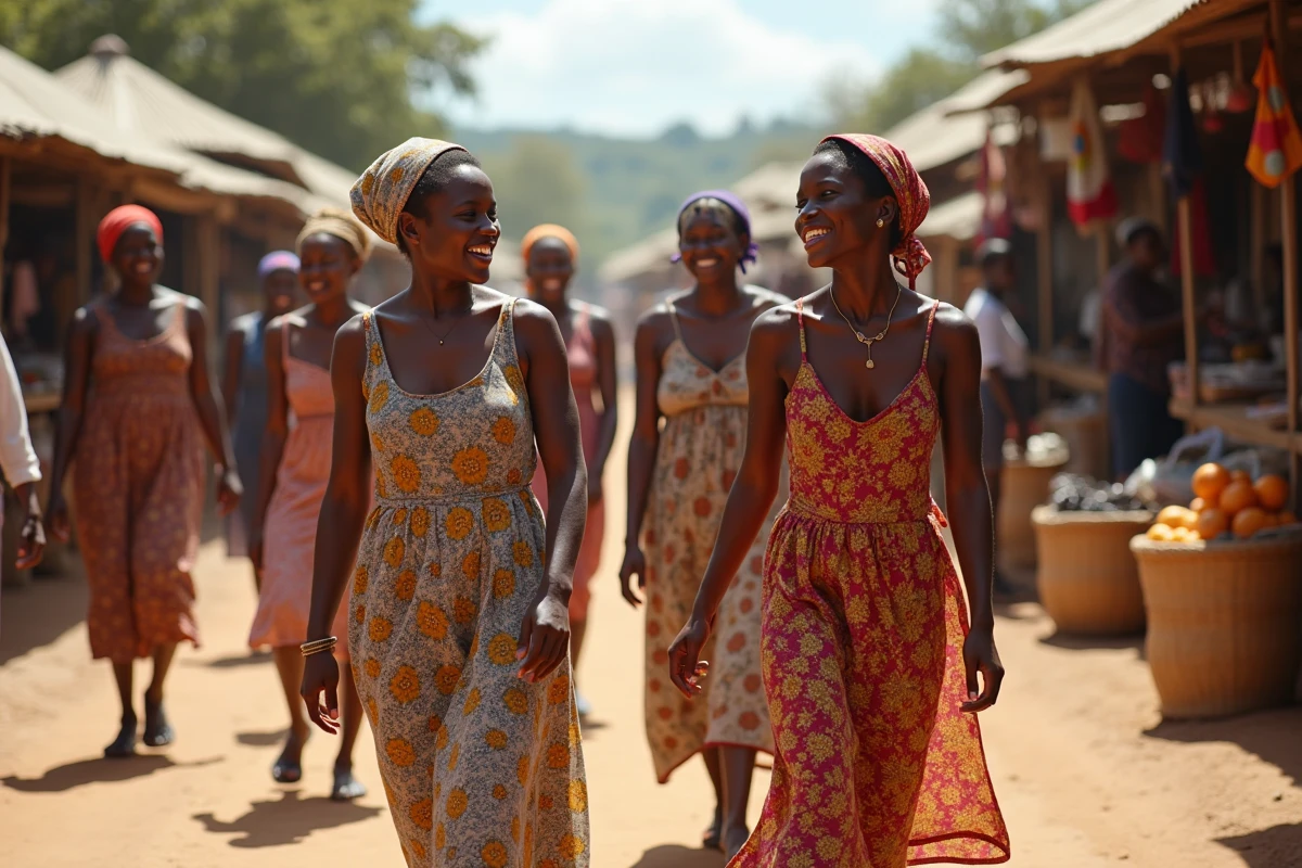 Femmes malgaches dans un marché coloré en promenade en plein air